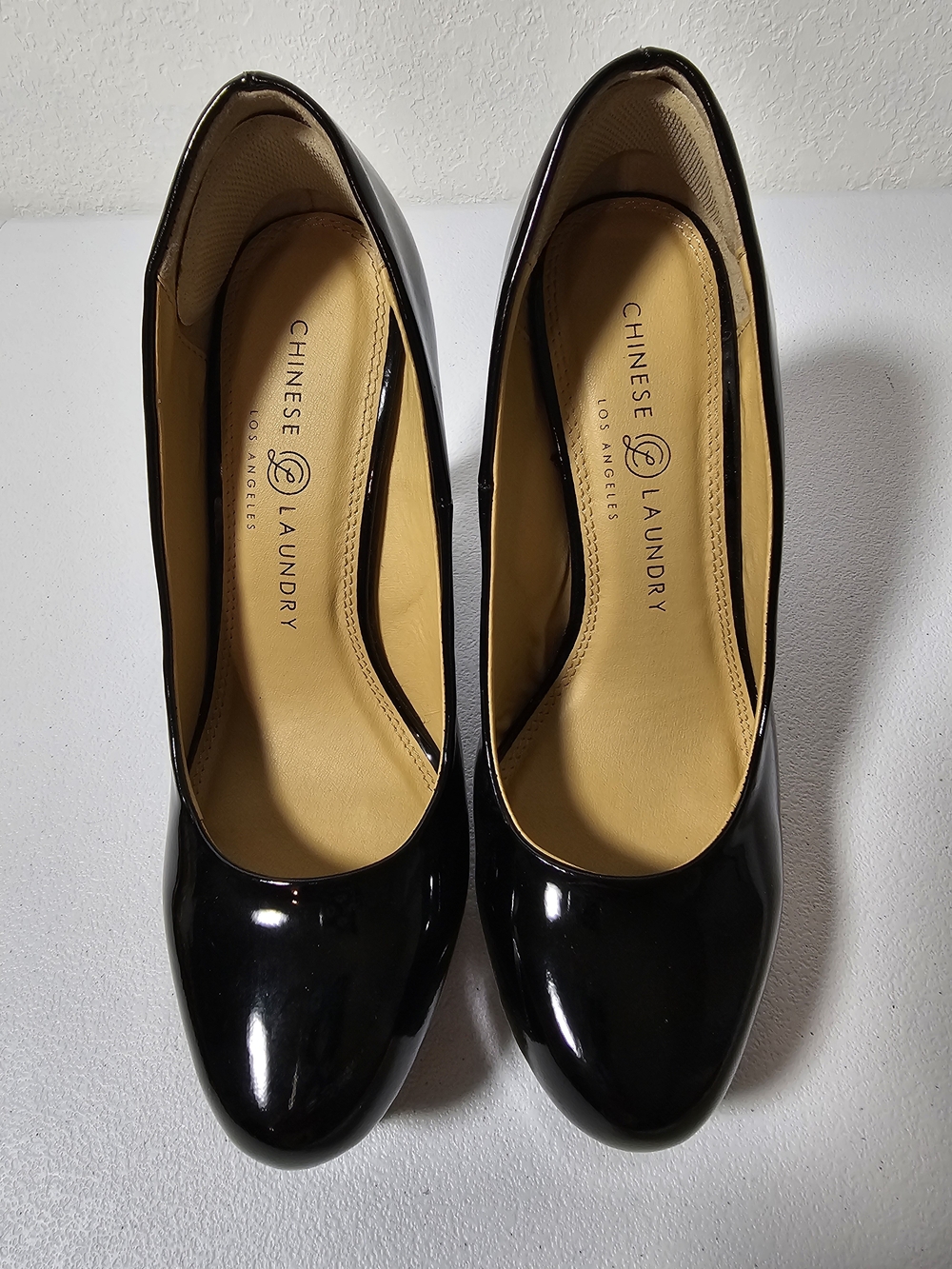Chinese Laundry Black Patent Leather Platform Stiletto Pumps Round Toe US 7 M